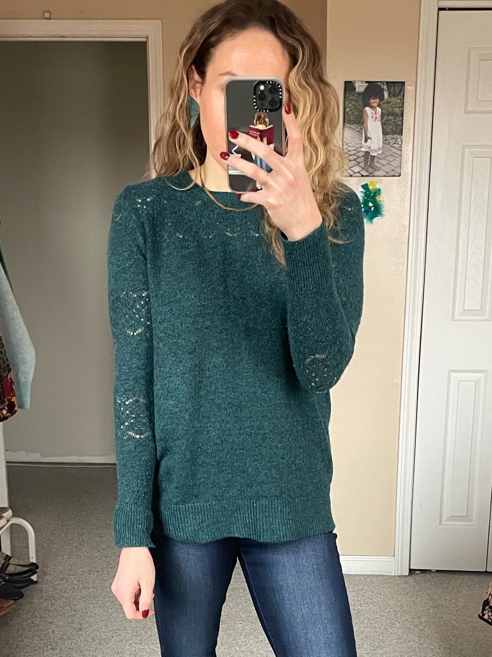 LOFT Green Sweater Eyelet Detail size Small